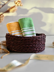 Handwoven Soft Kerala Cotton Kitchen-to-Coast Towels Gift Set in Sabai Grass Basket - Meadow Light (Set of 3)