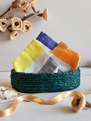 Handwoven Soft Kerala Cotton Kitchen-to-Coast Towels Gift Set in Sabai Grass Basket - Coastal Pop (Set of 4)
