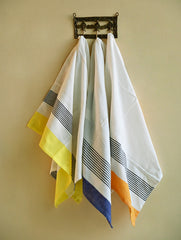 Handwoven Soft Kerala Cotton Kitchen-to-Coast Towels Gift Set in Sabai Grass Basket - Coastal Pop (Set of 4)