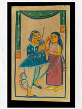 Load image into Gallery viewer, Kalighat Painting With Mount - Couple &amp; Hookah