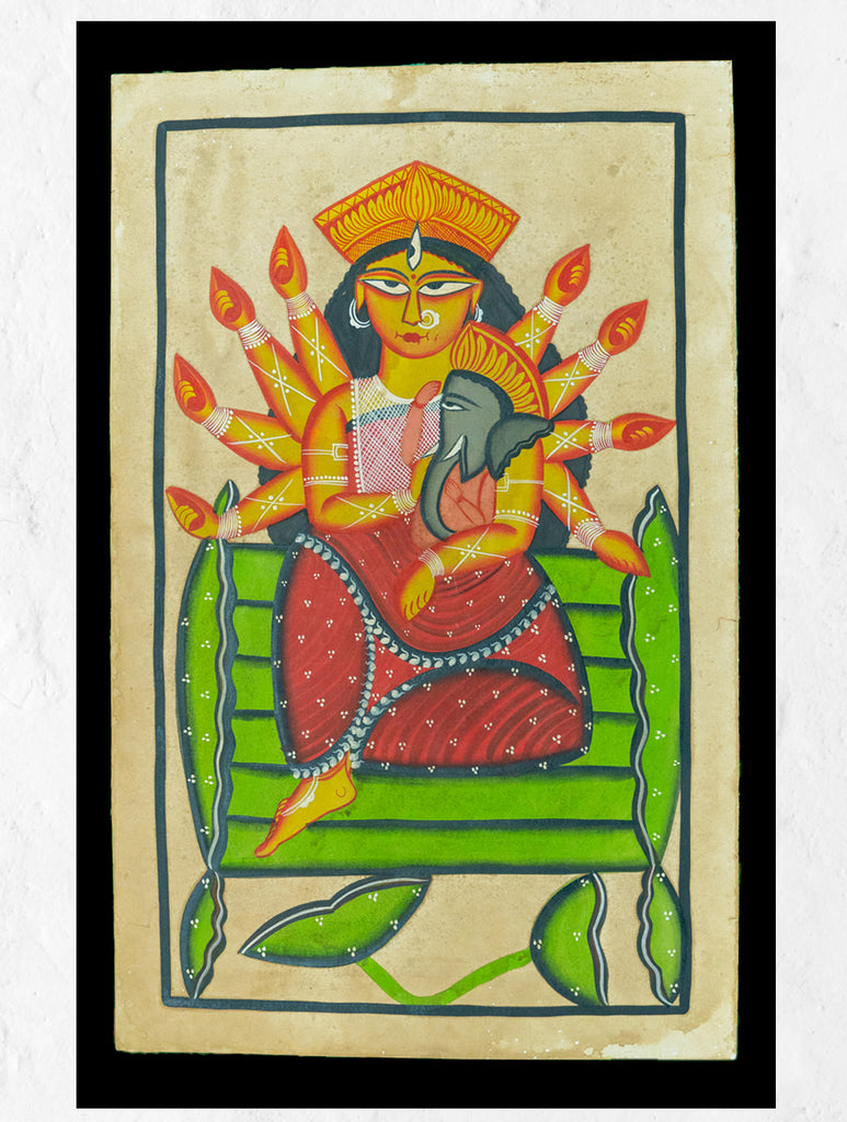 Kalighat Painting With Mount - Durga