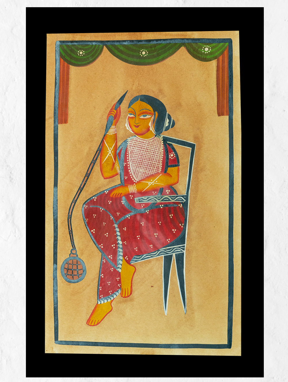 Load image into Gallery viewer, Kalighat Painting With Mount - Hookah Lady