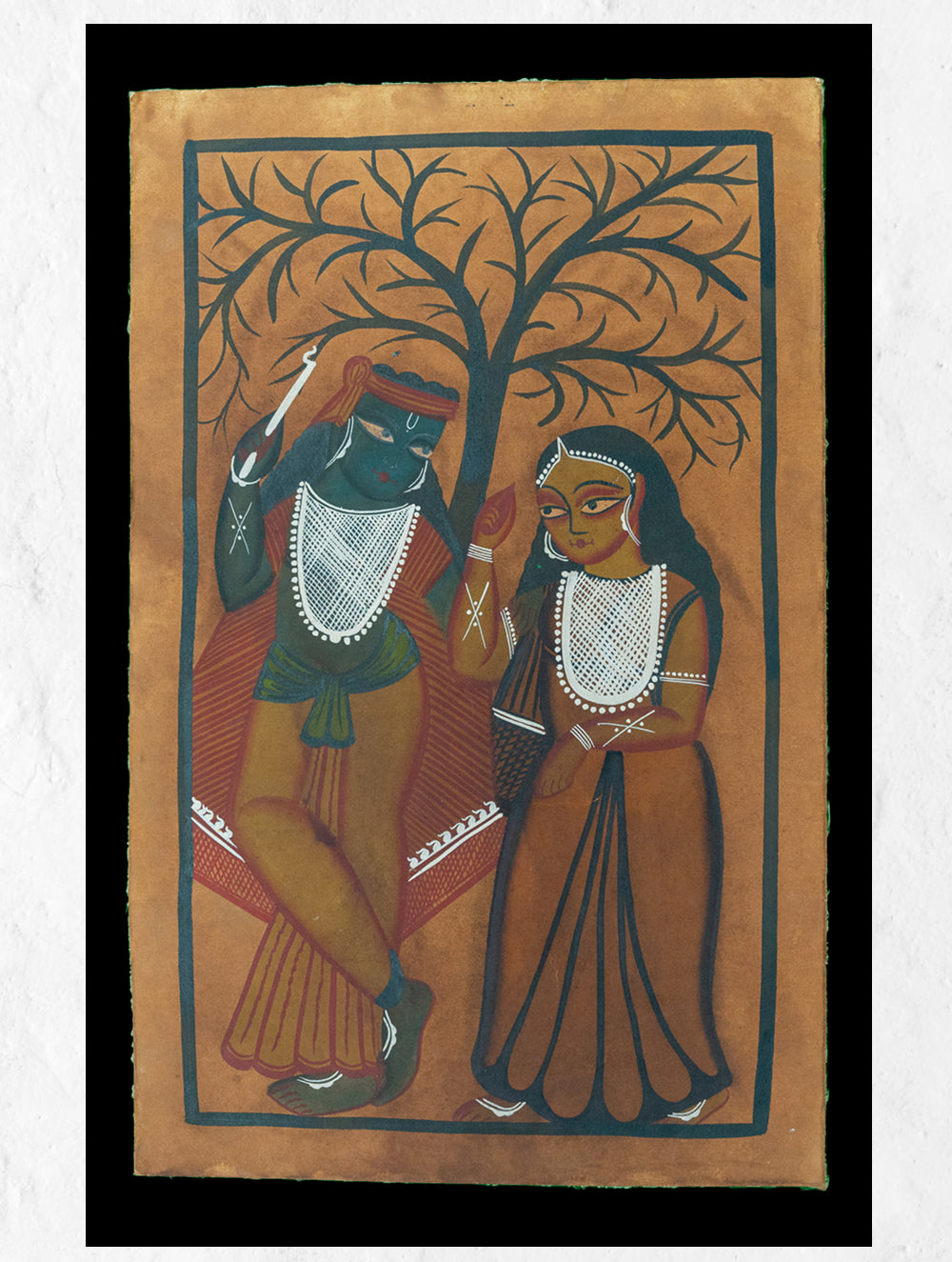 Load image into Gallery viewer, Kalighat Painting With Mount - Krishna &amp; Radha