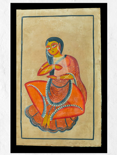 Kalighat Painting With Mount - Lady