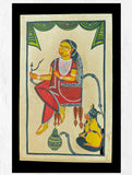 Kalighat Painting With Mount - Lady & Hookah