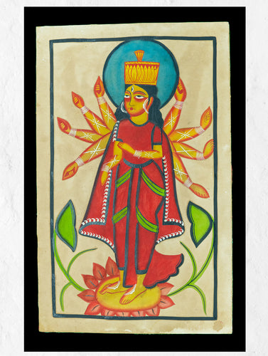 Kalighat Painting With Mount - Maa Durga