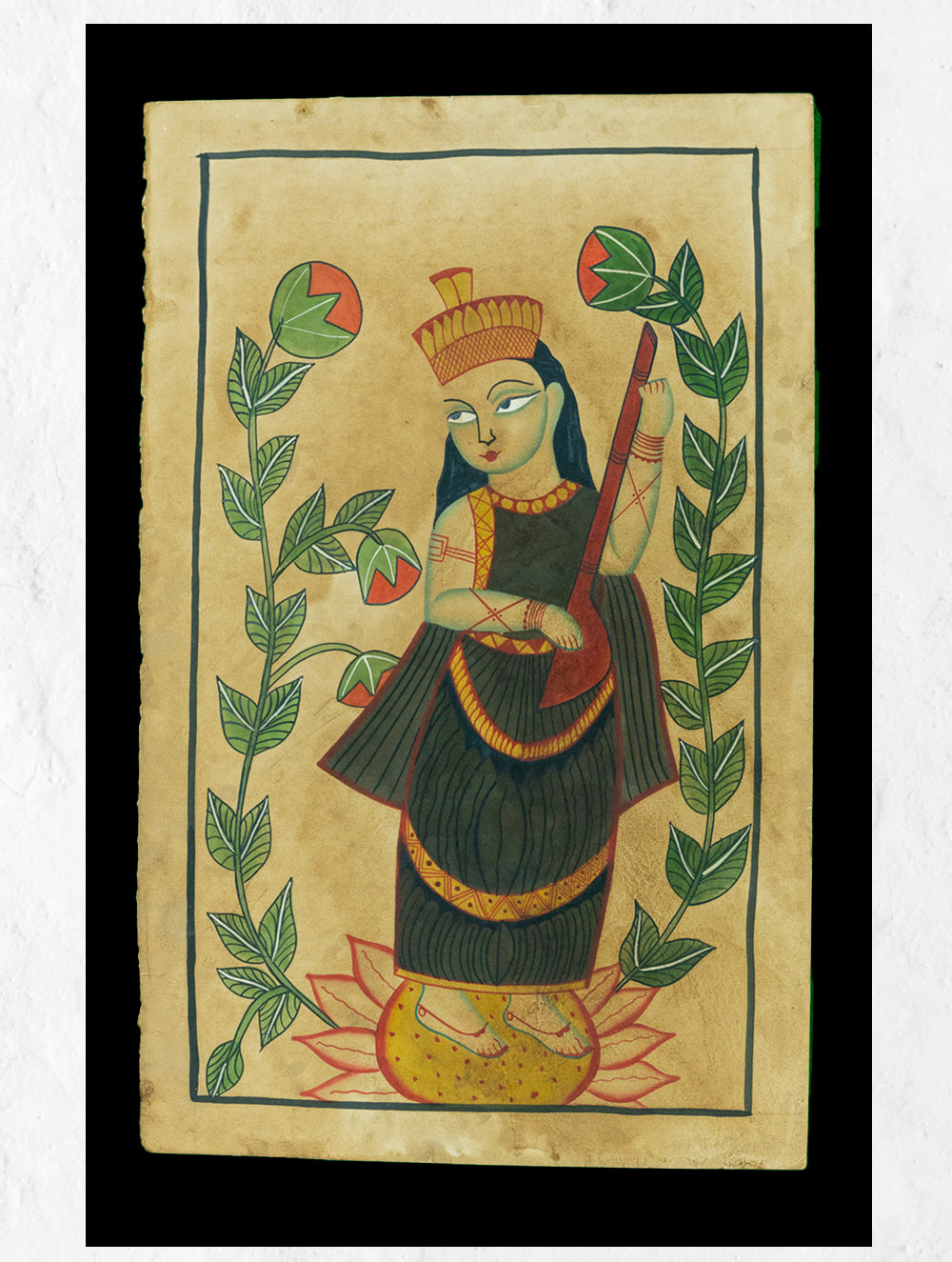 Load image into Gallery viewer, Kalighat Painting With Mount - Saraswati