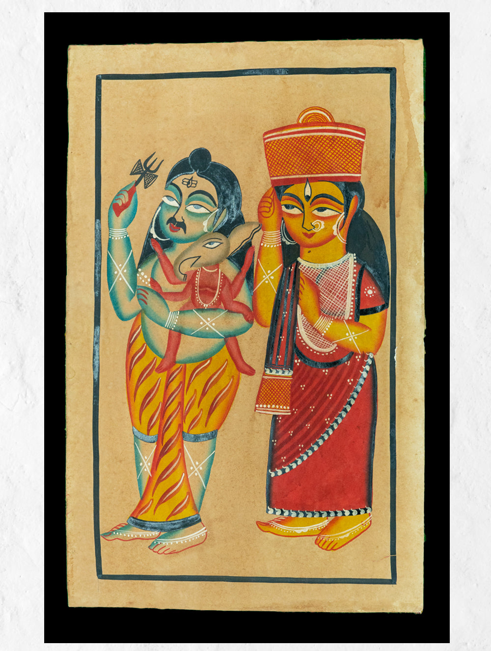 Load image into Gallery viewer, Kalighat Painting With Mount - Shiva Parvati