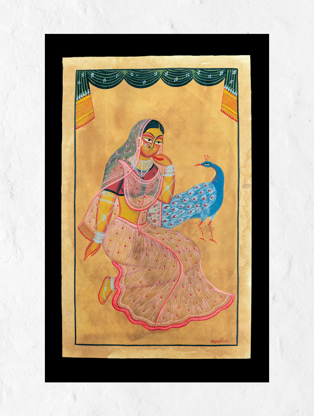 Load image into Gallery viewer, Kalighat Painting - Damsel &amp; Peacock