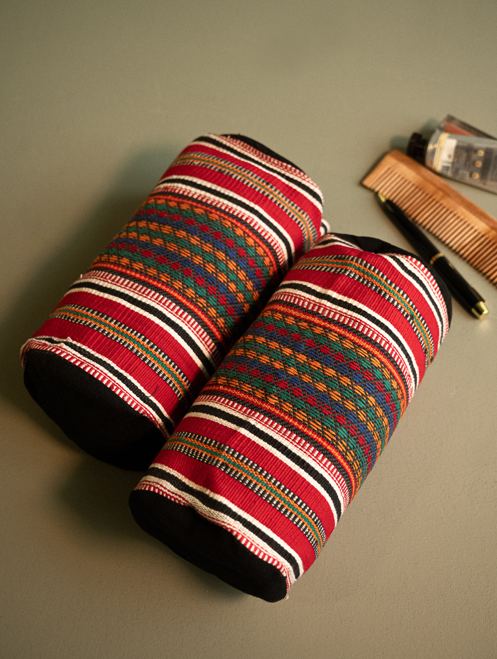 Load image into Gallery viewer, Kashida Pattu Woven Utility Pouch Set - Diamond Grid (Set of 2)