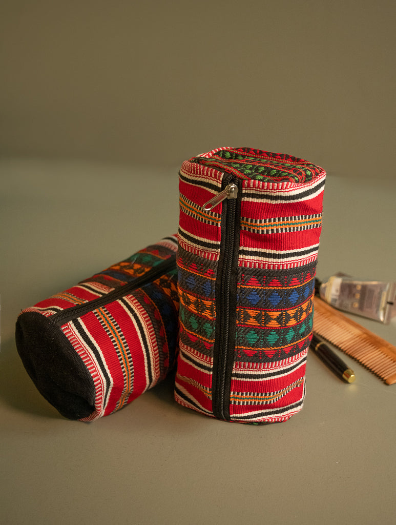 Kashida Pattu Woven Utility Pouch Set - Dunes in Red (Set of 2)