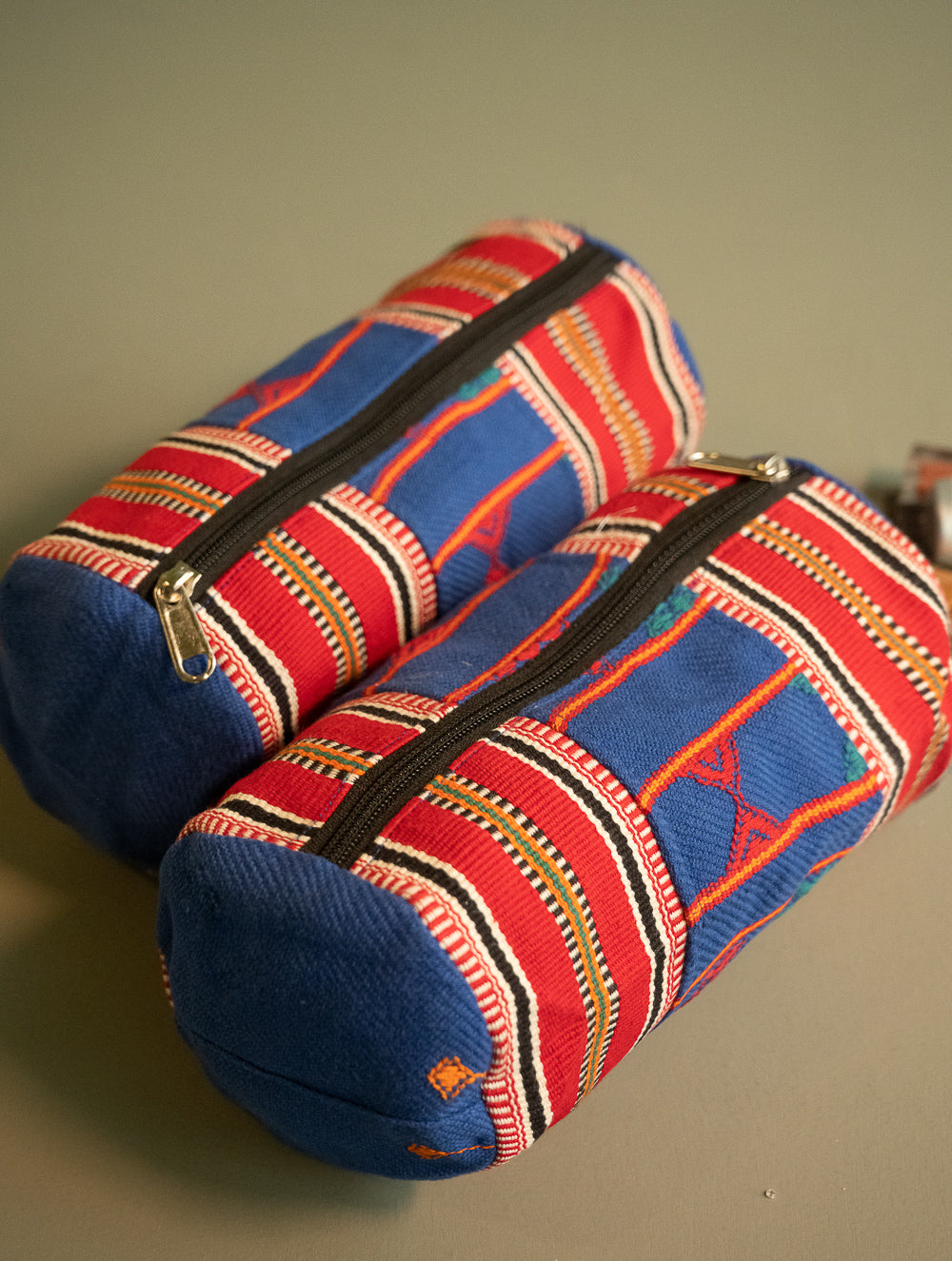 Load image into Gallery viewer, Kashida Pattu Woven Utility Pouch Set - Nomadic Grid (Set of 2)