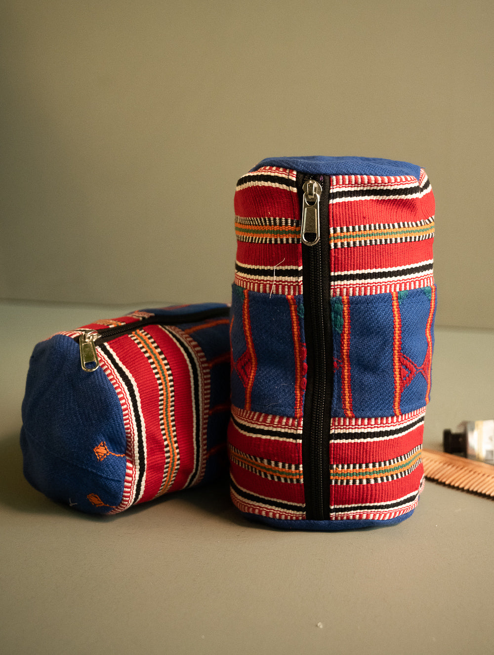 Load image into Gallery viewer, Kashida Pattu Woven Utility Pouch Set - Nomadic Grid (Set of 2)