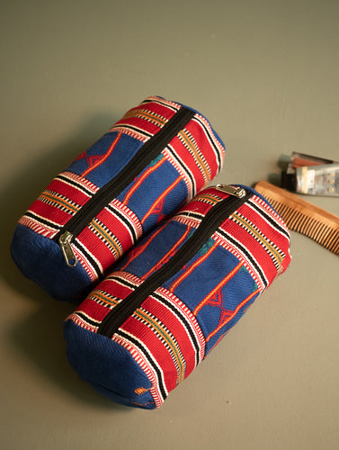 Kashida Pattu Woven Utility Pouch Set - Nomadic Grid (Set of 2)