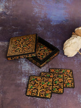 Load image into Gallery viewer, Kashmiri Art Coaster Set - Black Floral