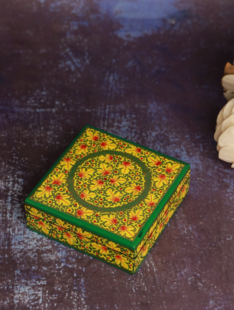 Kashmiri Art Coaster Set - Green Floral
