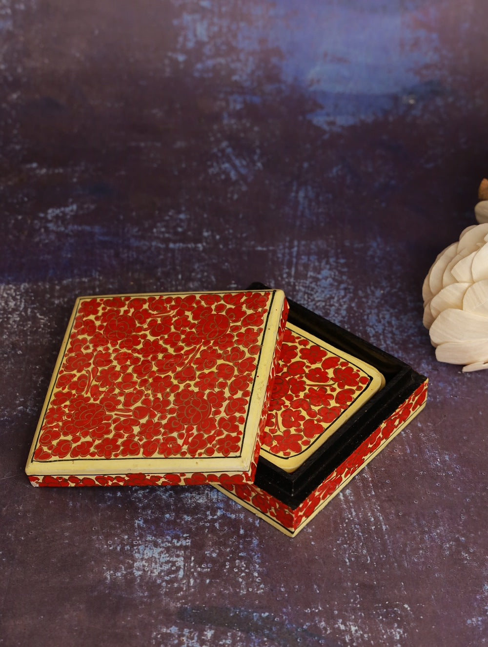 Load image into Gallery viewer, Kashmiri Art Coaster Set - Red Flora