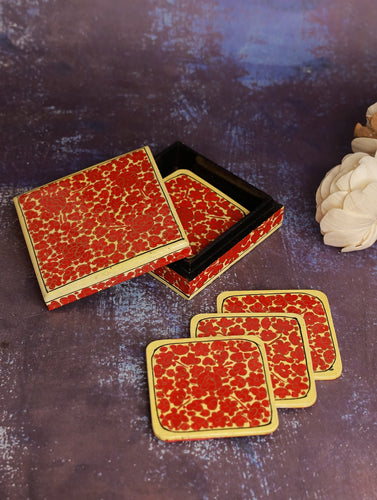 Kashmiri Art Coaster Set - Red Flora