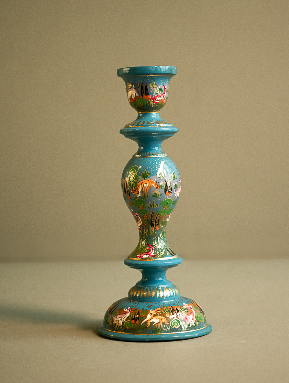 Load image into Gallery viewer, Kashmiri Art Candle Stands, Large - Blue Forest