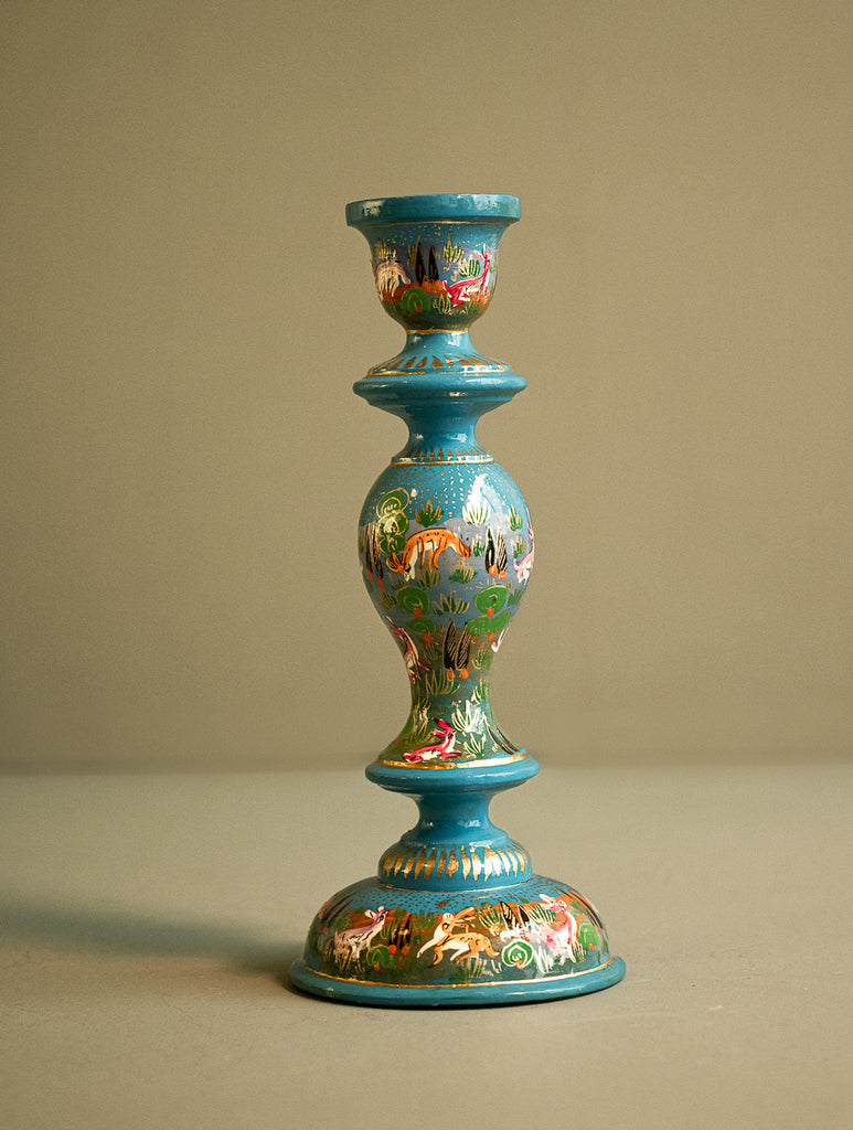 Kashmiri Art Candle Stands, Large - Blue Forest