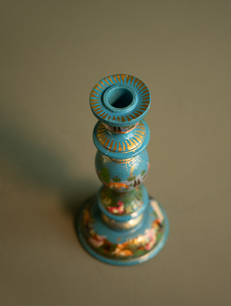 Kashmiri Art Candle Stands, Large - Blue Forest