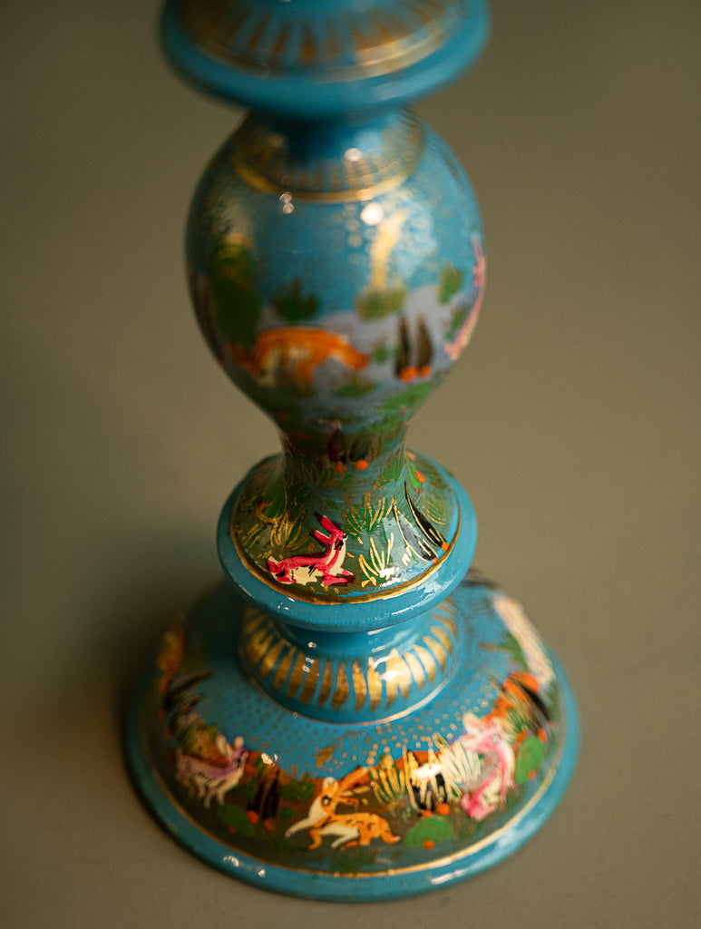 Kashmiri Art Candle Stands, Large - Blue Forest