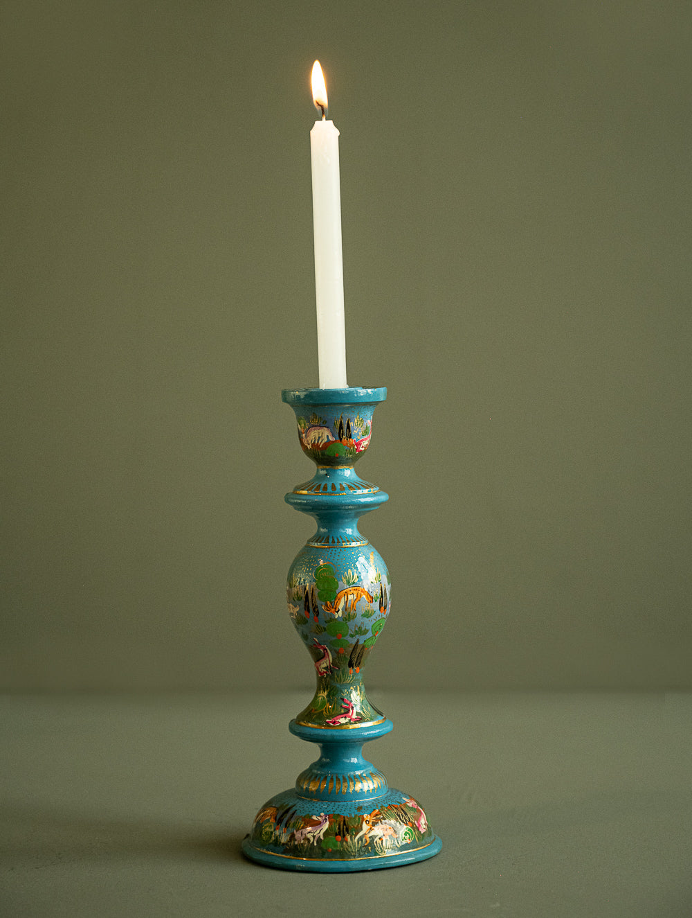 Load image into Gallery viewer, Kashmiri Art Candle Stands, Large - Blue Forest