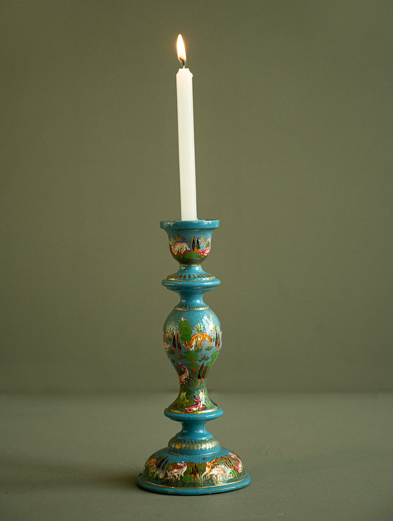 Kashmiri Art Candle Stands, Large - Blue Forest