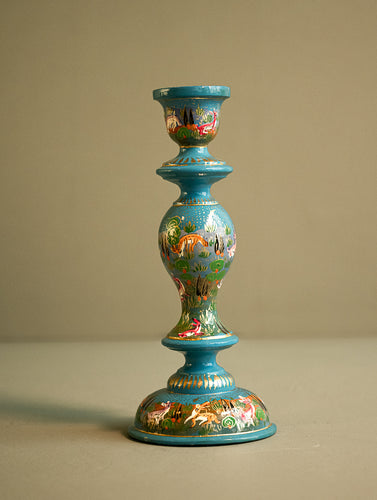 Kashmiri Art Candle Stands, Large - Blue Forest