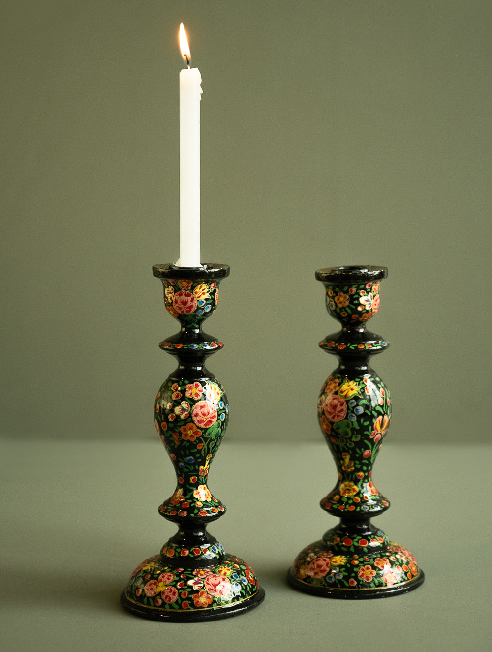 Load image into Gallery viewer, Kashmiri Art Candle Stands, Large (Set of 2) - Noir Garden