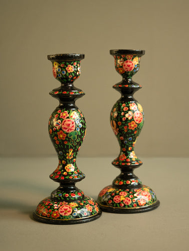 Kashmiri Art Candle Stands, Large (Set of 2) - Noir Garden