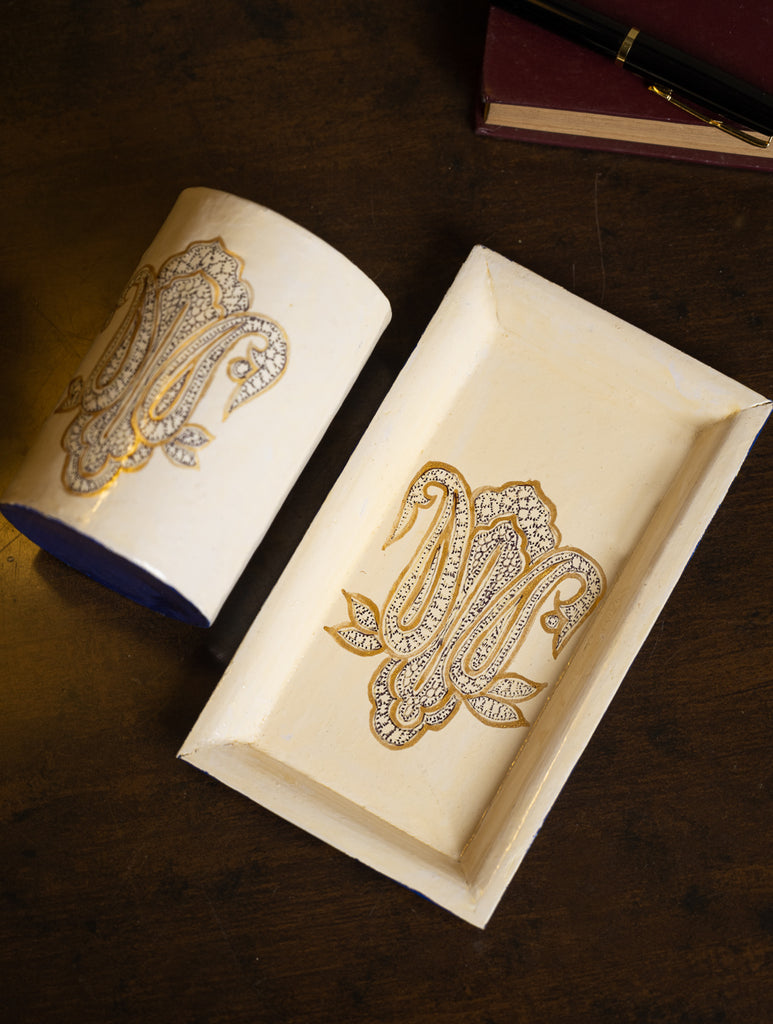 Kashmiri Art Desk Set - Beige Ornate