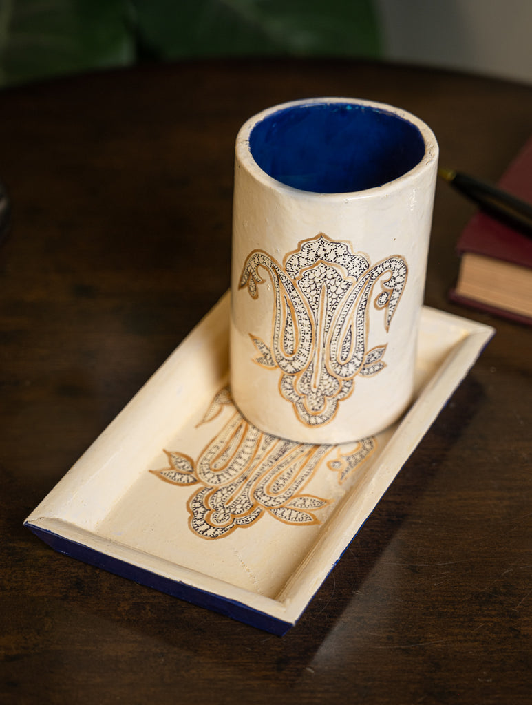 Kashmiri Art Desk Set - Beige Ornate