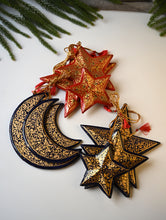Load image into Gallery viewer, Kashmiri Art Xmas Decorations - Black &amp; Gold Medley (Set of 9)