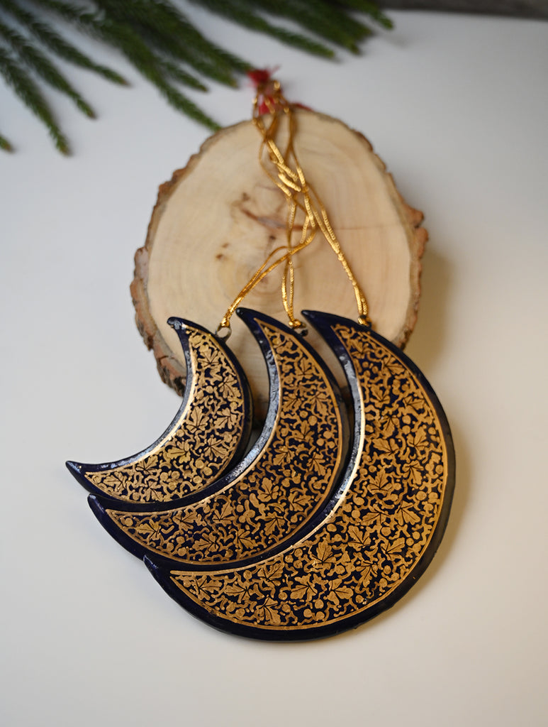 Kashmiri Art Xmas Decorations - Black & Gold Medley (Set of 9)