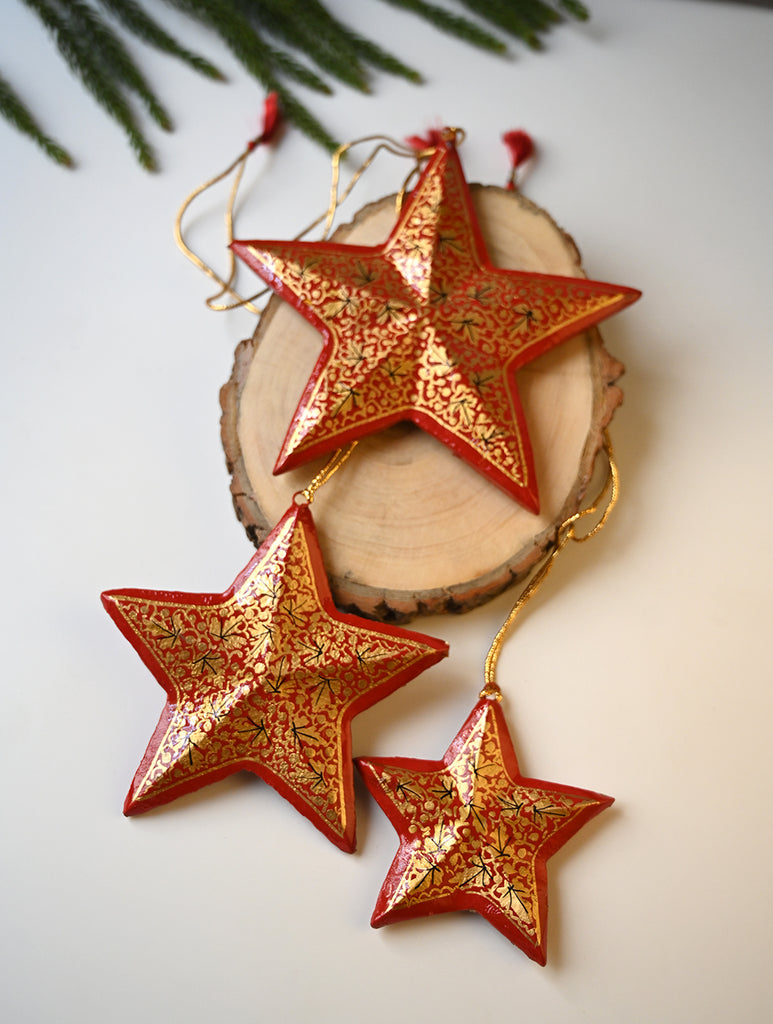 Kashmiri Art Xmas Decorations - Black & Gold Medley (Set of 9)