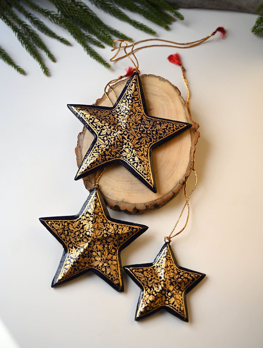 Load image into Gallery viewer, Kashmiri Art Xmas Decorations - Black &amp; Gold Medley (Set of 9)