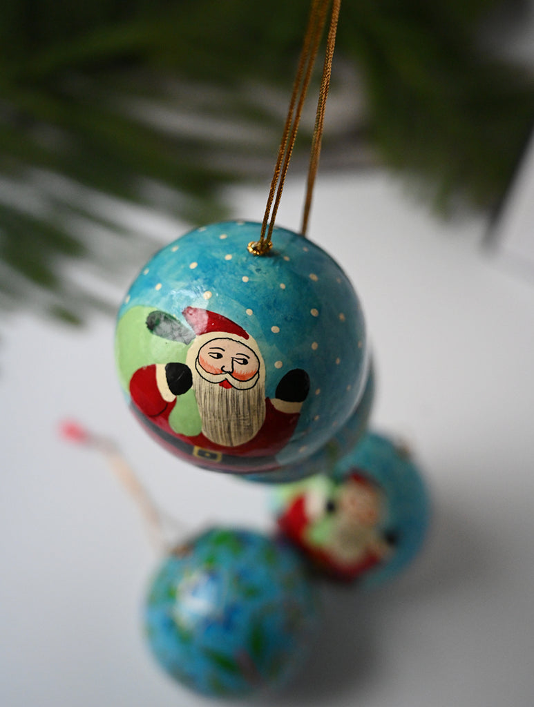 Kashmiri Art Xmas Decorations - Blue Baubles (Set of 4)