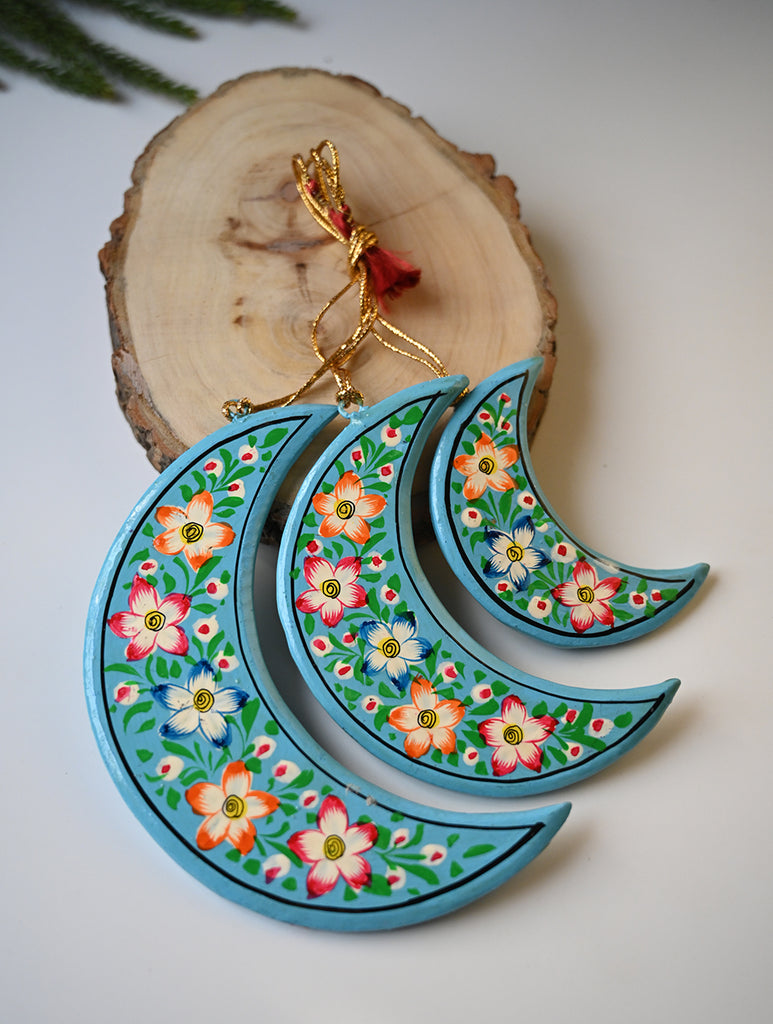 Kashmiri Art Xmas Decorations - Blue Green Medley (Set of 9)