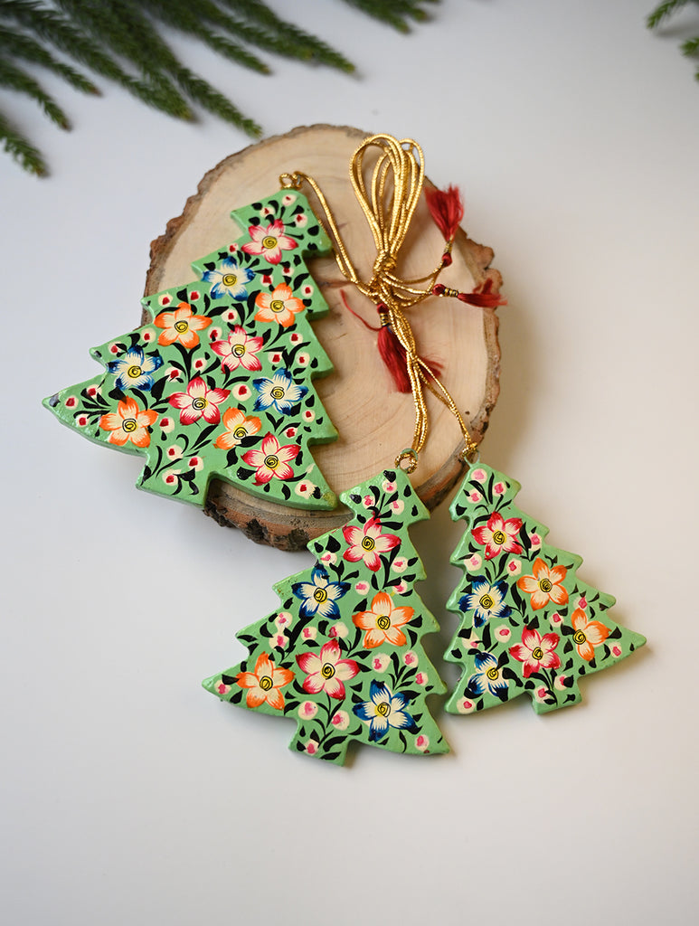 Kashmiri Art Xmas Decorations - Blue Green Medley (Set of 9)