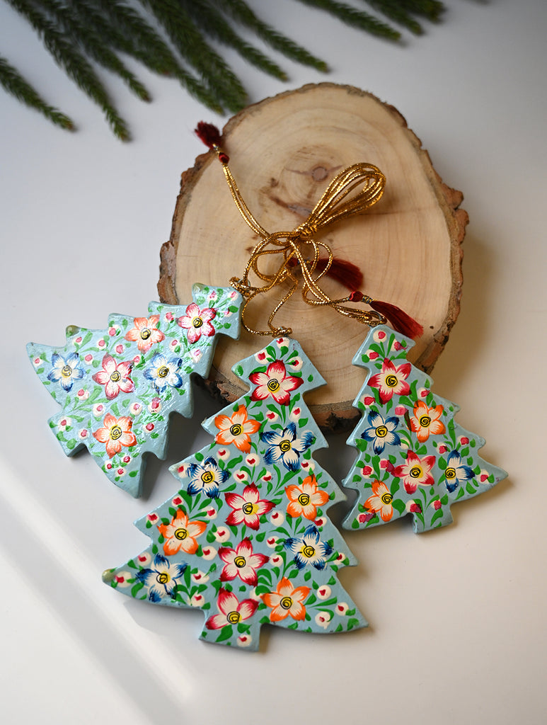 Kashmiri Art Xmas Decorations - Blue Medley (Set of 9)