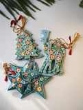 Kashmiri Art Xmas Decorations - Blue Medley (Set of 9)