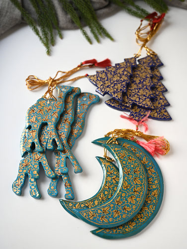 Kashmiri Art Xmas Decorations - Blue Rhapsody (Set of 9)