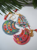 Kashmiri Art Xmas Decorations - Blue & Pink Florals (Set of 9)