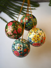Load image into Gallery viewer, Kashmiri Art Xmas Decorations - Floral Baubles (Set of 4)