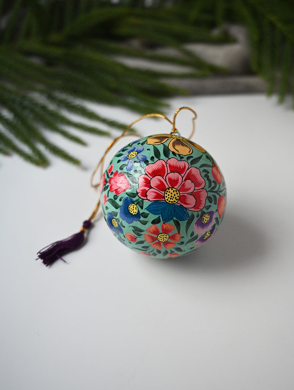 Load image into Gallery viewer, Kashmiri Art Xmas Decorations - Floral Medley (Set of 10)