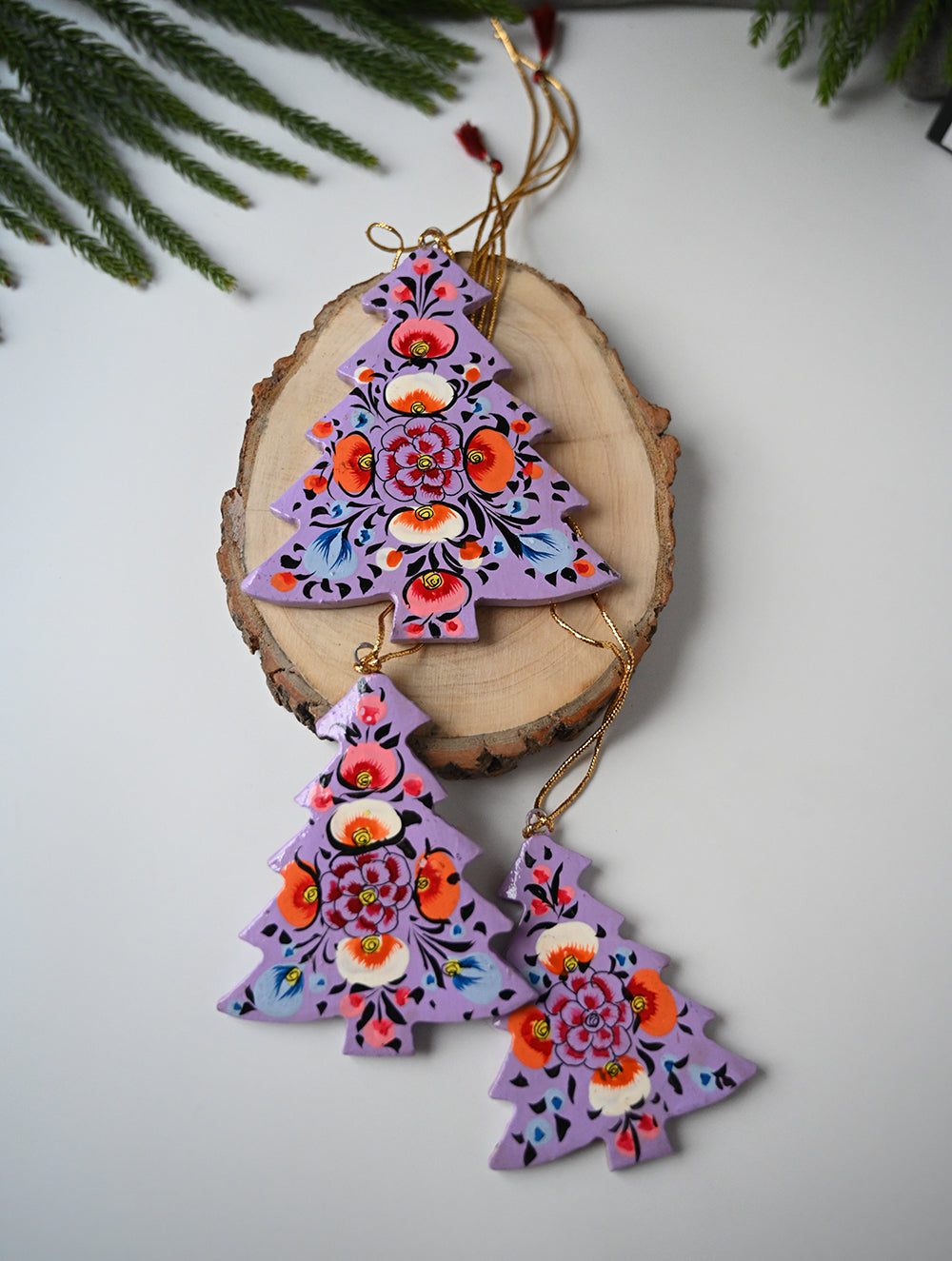 Load image into Gallery viewer, Kashmiri Art Xmas Decorations - Floral Medley (Set of 10)