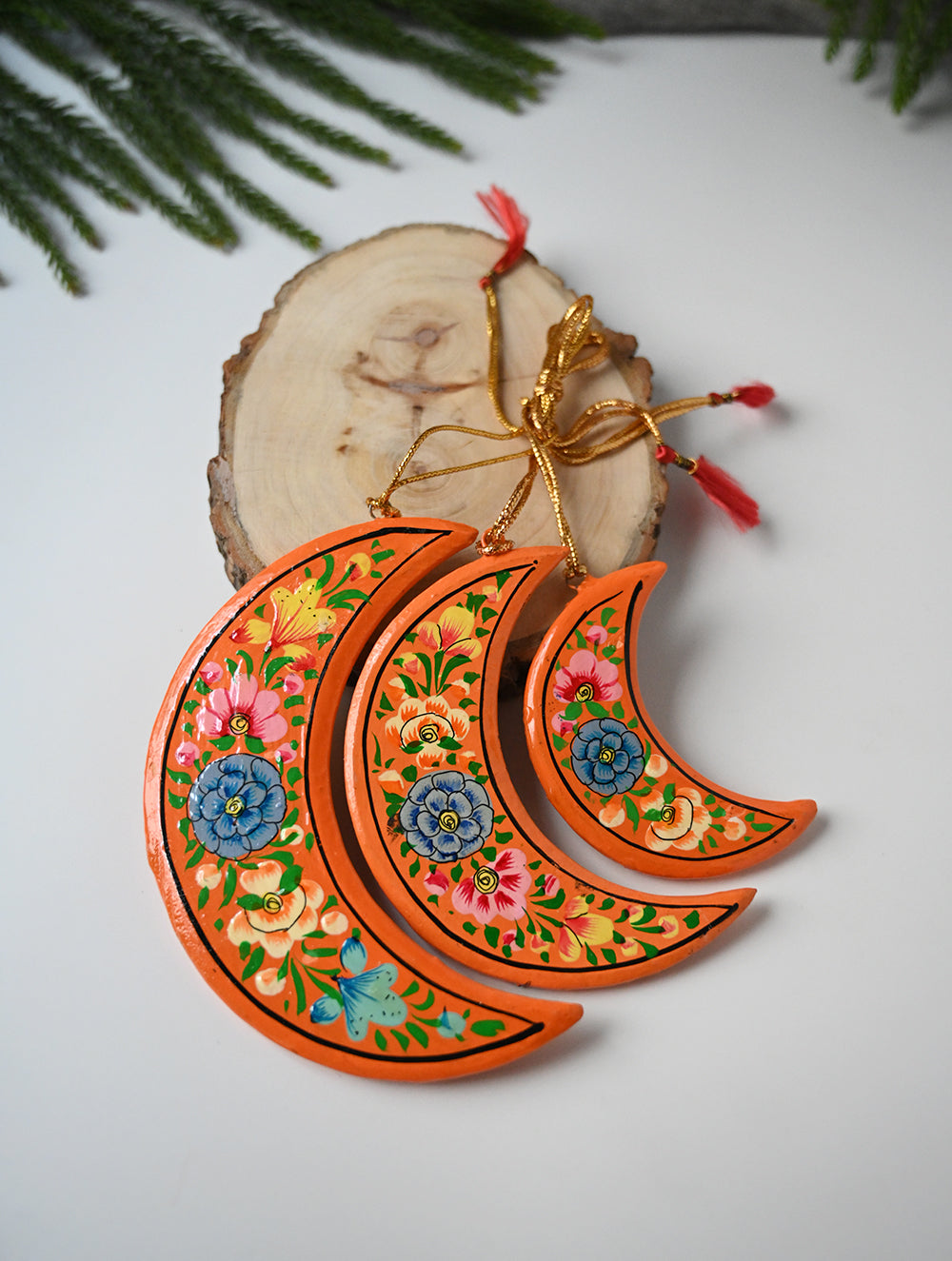 Load image into Gallery viewer, Kashmiri Art Xmas Decorations - Floral Medley (Set of 10)