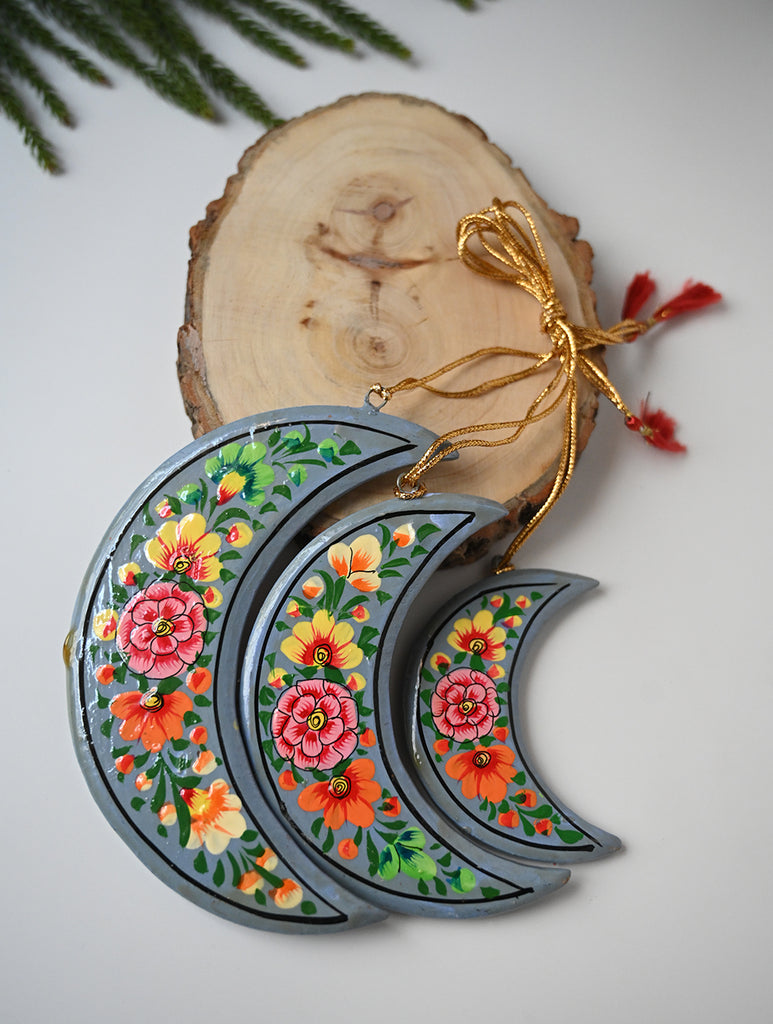 Kashmiri Art Xmas Decorations - Floral Themes (Set of 9)