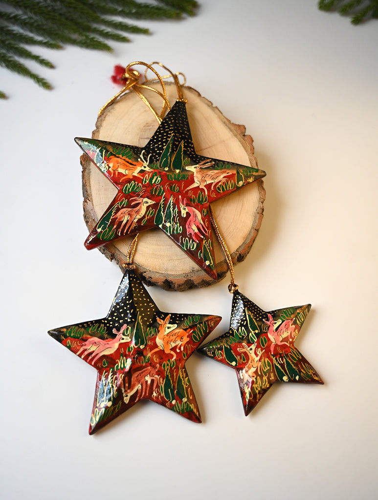 Kashmiri Art Xmas Decorations - Forest Rhapsody (Set of 9)